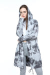 Anthracite Long Tie Die Make A Face Print Cotton Cardigan with Hoodie S-Ponder