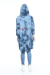 Blue Long Tie Die Make A Face Print Cotton Cardigan with Hood