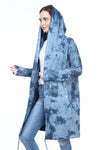 Blue Long Tie Die Make A Face Print Cotton Cardigan with Hood