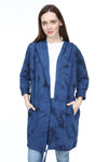 Navy Long Tie Die Make A Face Print Cotton Cardigan with Hood