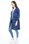 Navy Long Tie Die Make A Face Print Cotton Cardigan with Hood