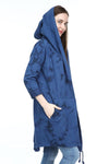Navy Long Tie Die Make A Face Print Cotton Cardigan with Hood