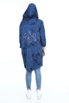 Navy Long Tie Die Make A Face Print Cotton Cardigan with Hood