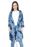 Blue Long Tie Die Frd Khlo Print Cotton Cardigan with Hood