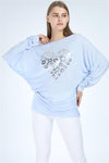 Baby Blue Shinny Kisses Heart Print Women Cotton Top