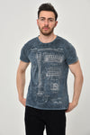 Stone Washed Guitar Patent Printed Cotton T-Shirt