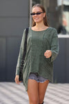 Asymmetric Cut Detail Woman Plain Cotton Knitted Jumper