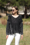 Deep Neck Frill Stone Washed Cotton Jumper