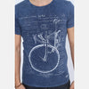 Anthracite Stone Washed Bicycle Printed Cotton T-shirt - 