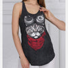 S-Ponder Anthracite Stone Washed Google Cat Animal Printed Cotton Women Vest Tank Top