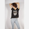 Black Colourful Mexican Skull Printed Cotton Women T-shirt -