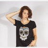 Black Colourful Mexican Skull Printed Cotton Women T-shirt Tee