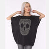 Black Lace Skull Cotton Women Balloon Cut T-Shirt - S-Ponder Shop