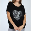 Black Leopard Heart Printed Cotton Women Blouse Top T-shirt S-Ponder