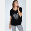 Black Leopard Heart Printed Cotton Women Blouse - S-Ponder 