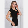 Black Red Hat Cat Animal Printed Cotton Women T-shirt - S-Ponder Shop