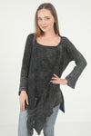 Black Asymmetric Cut Detail Woman Knitted with Hoddie