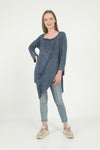 Blue Asymmetric Cut DetailStone Washed Tie Up front Jumper