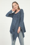 Blue Asymmetric Cut DetailStone Washed Tie Up front Jumper