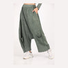 Khaki Oversize Bohemian Woman Pants with Pocket Details