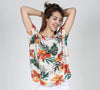 White Floral Print Cotton Women Balloon T-Shirt Tee Top Blouse S-Ponder