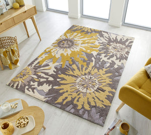 Parel Ver weg bedrijf Grijs - Oker Geel Tapijt Laagpolig Vloerkleed Omid Flower Power | Omid  Carpets