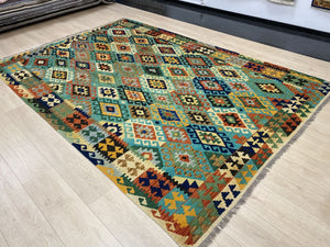 oorsprong ik ga akkoord met bon Kleurrijk Tapijt Laagpolig Handgeweven Wollen Vloerkleed - Omid Afghan  Kelim 297x200cm | Omid Carpets
