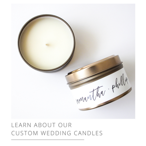 Canadian custom wedding soy candles, wedding guest gifts, custom wedding favours 
