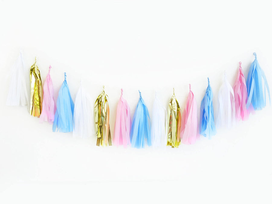 pink and blue tassel garland