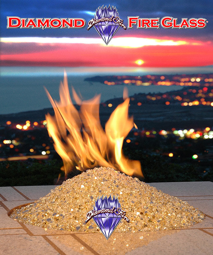 Gold fire pit fireplace glass installed in outdoor fire pit