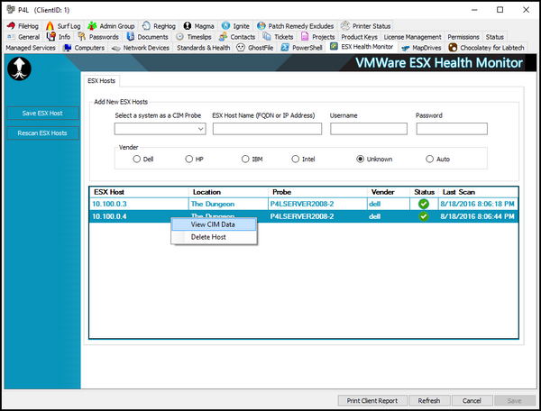 VMware ESX health Monitor for LabTech Client Tab
