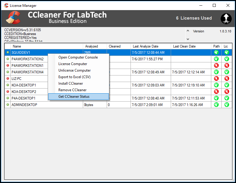 CCleaner for Labtech License manager