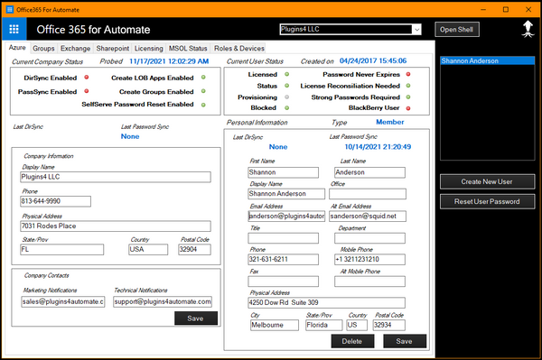 Office365ForAutomate Main Console