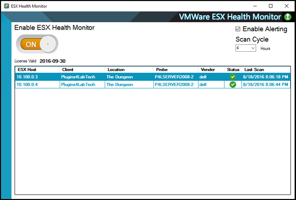 ESX Health Monitor main console