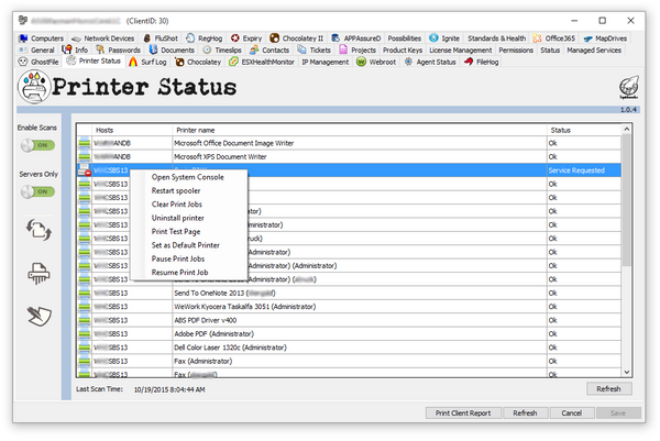 Printer Status client view