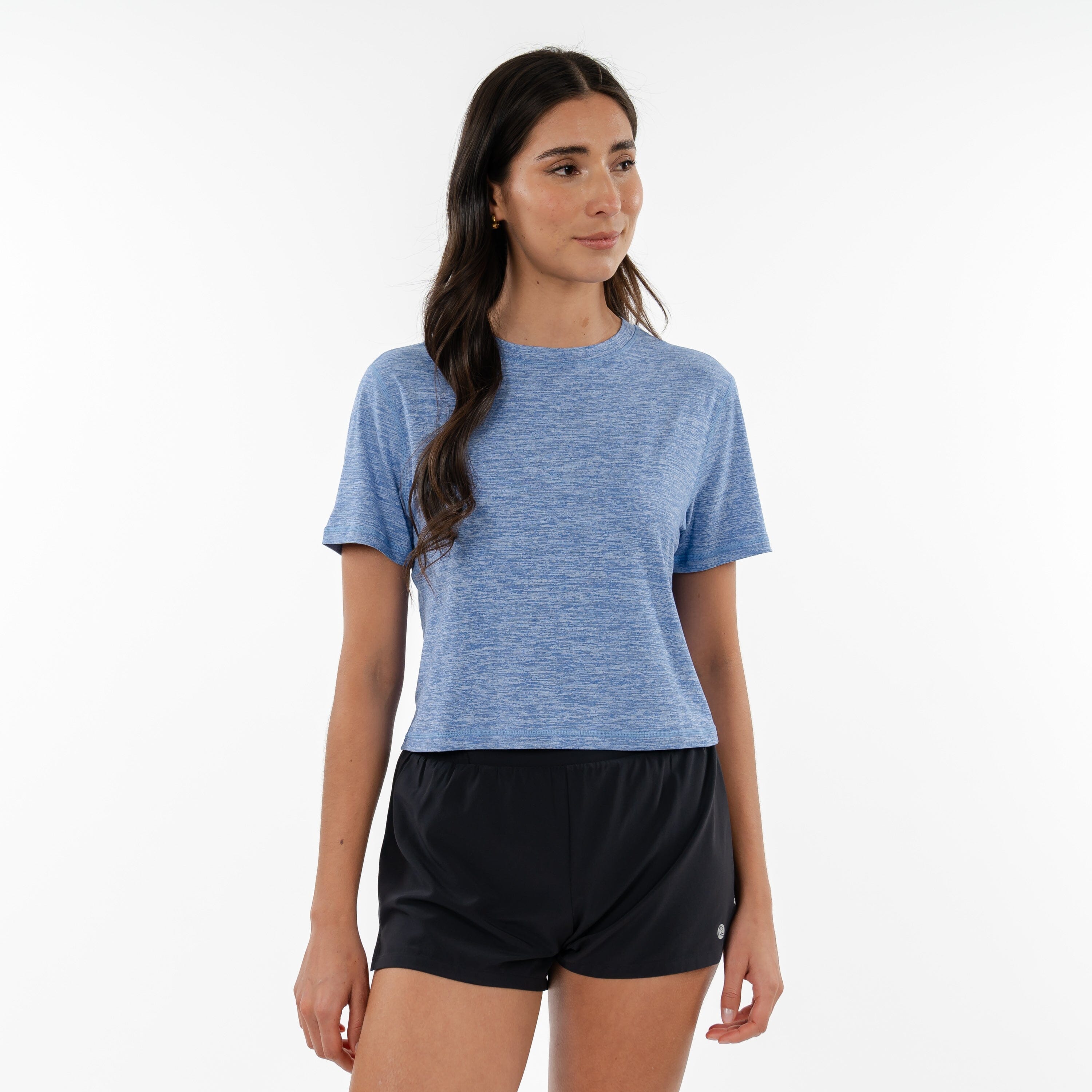 Drift Performance Crop Tee | Heather - Bunker Blue/White