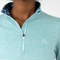 The Riva Heather Stripe Performance Q-Zip | The Riva Heather Stripe - Daisy Green/White - The Daisy