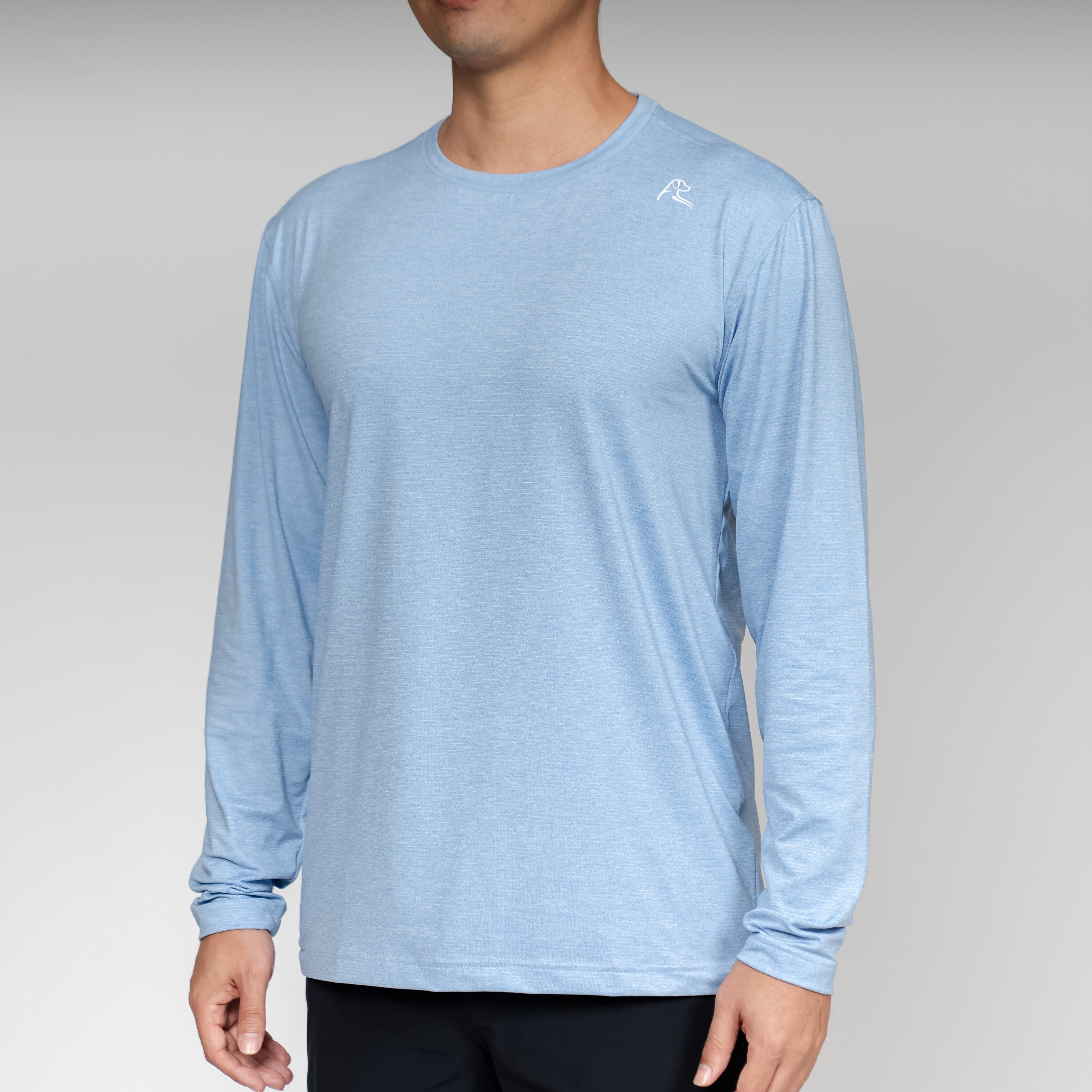 Blitz Tech Long Sleeve Tee, Heather - Deep Blue/White