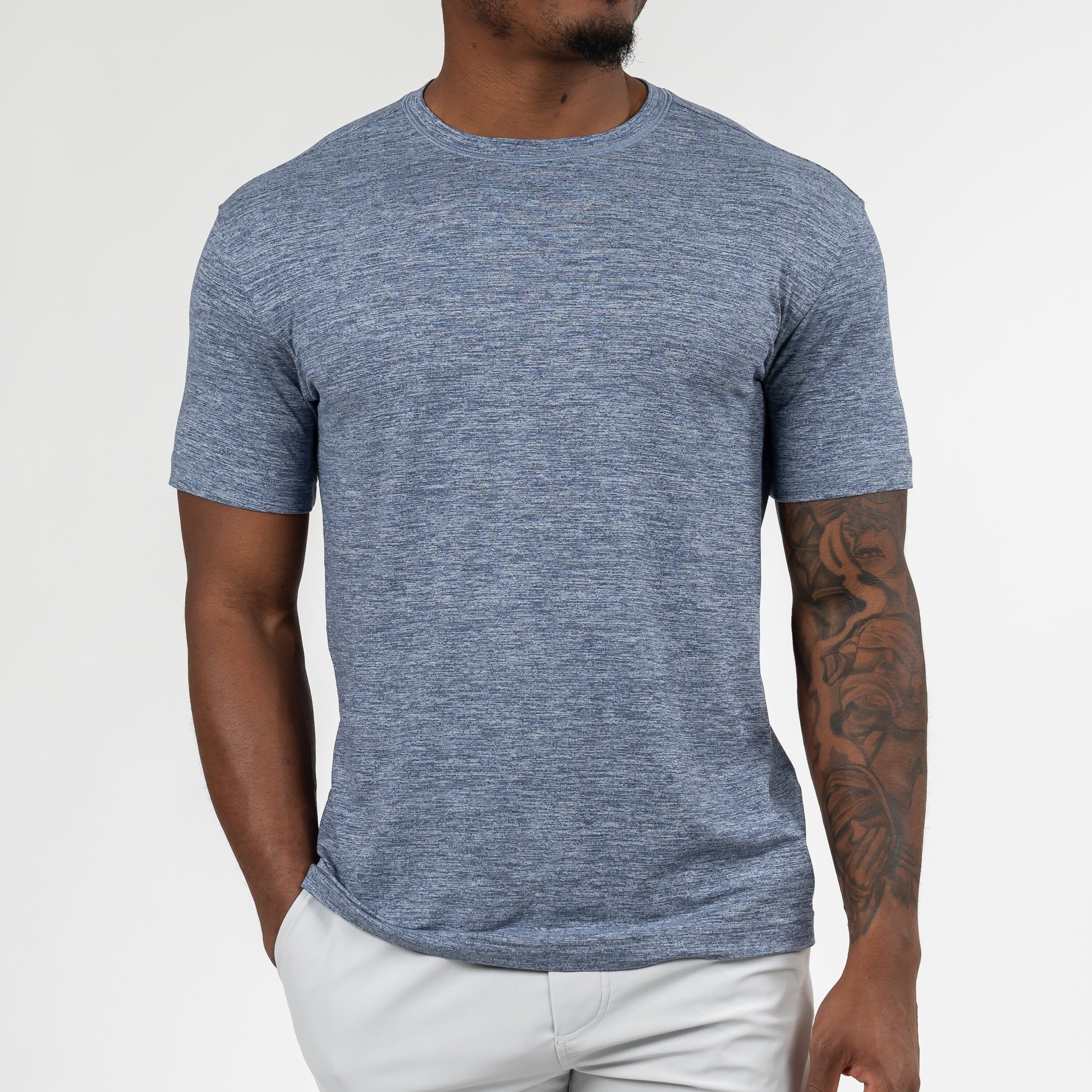 Tailwind Performance Tee | Heather - Slate Blue/White