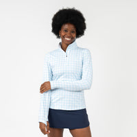 The Martina Gingham Performance Q-Zip | The Martina Gingham - Pale Blue/White