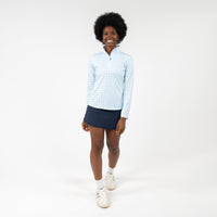 The Martina Gingham Performance Q-Zip | The Martina Gingham - Pale Blue/White