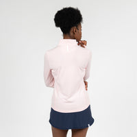 The Riva Heather Stripe Performance Q-Zip | The Riva Heather Stripe - Flamingo Pink/White