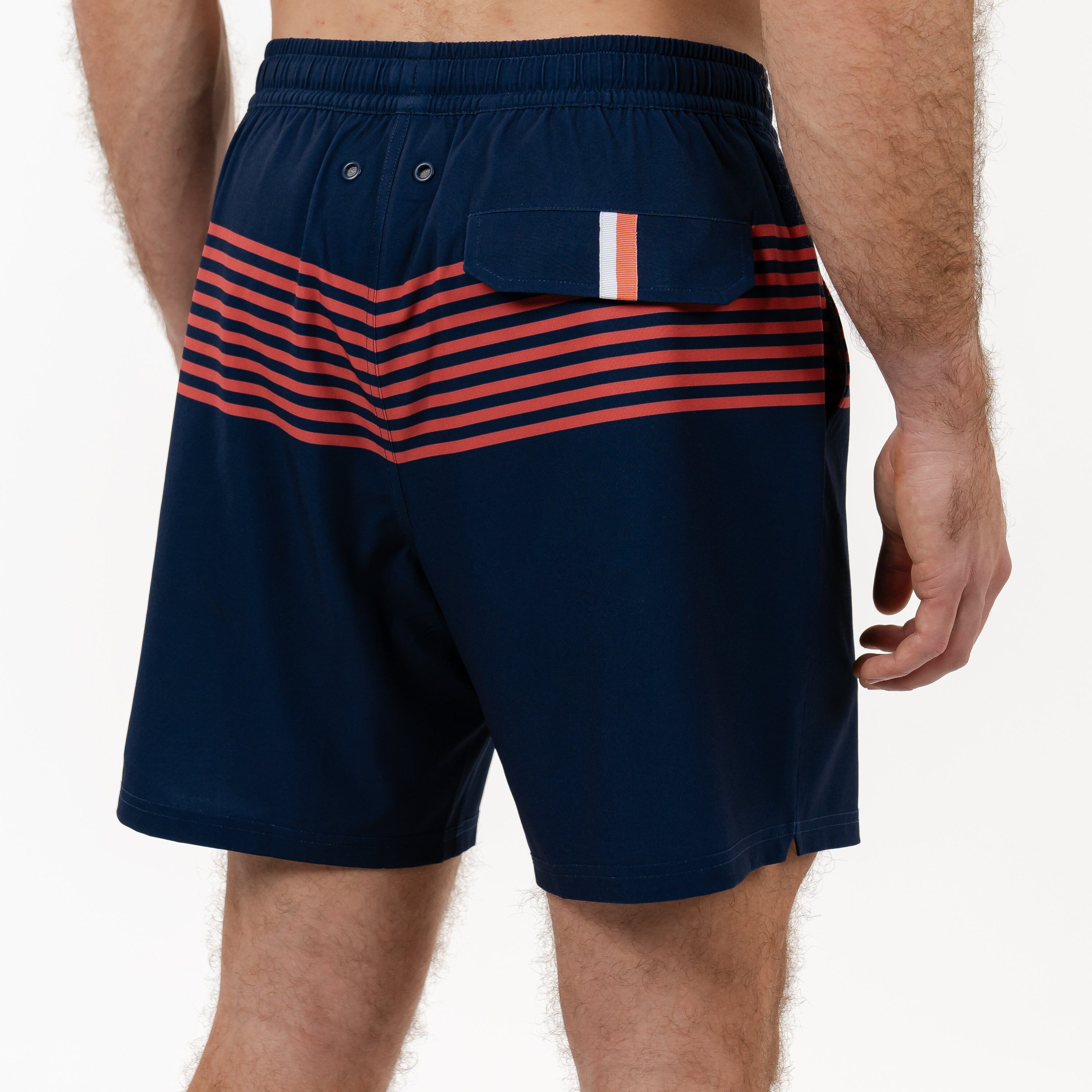 Medley Swim Trunk | The Wave Runners - Admiral Navy/Sorbet Red