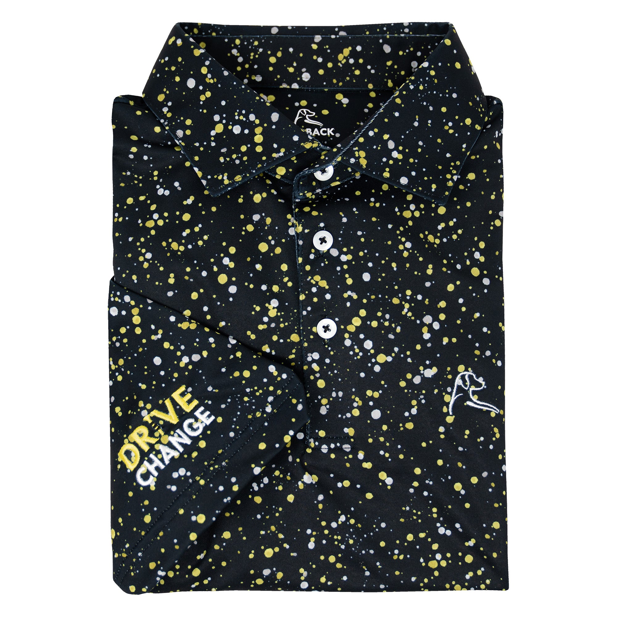 The Bootleg Splatter | Performance Polo | The Bootleg Splatter - Black/Sun Yellow - Drive Change