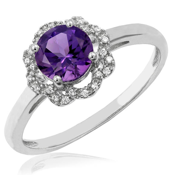 Floral Gemstone Ring with Diamond Frame