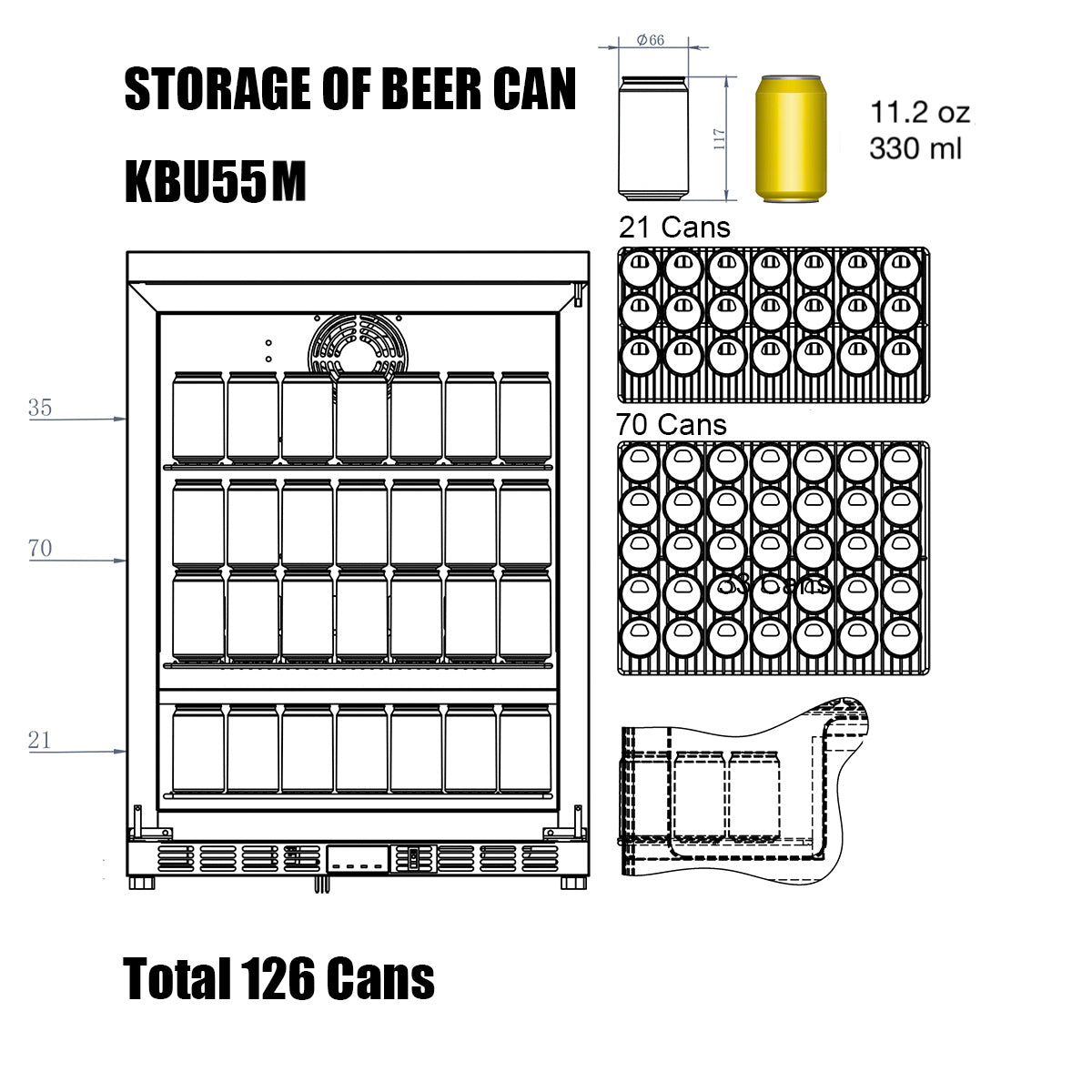 53 Inch Solid 3-Door Outdoor Beverage Drinks Cooler