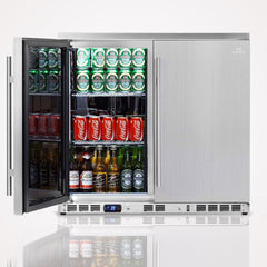 36 Beverage Cooler, Fridge Built in Heating Glass Double Door Cooler