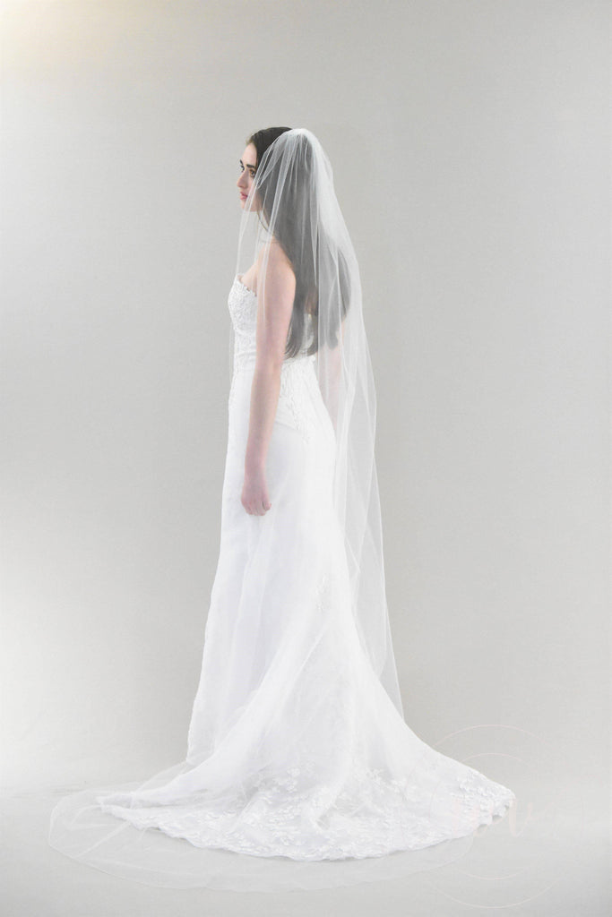 Two Tier Cathedral Veil with Pencil Edge |  White / 30/90 Inches / Pencil (As Pictured)