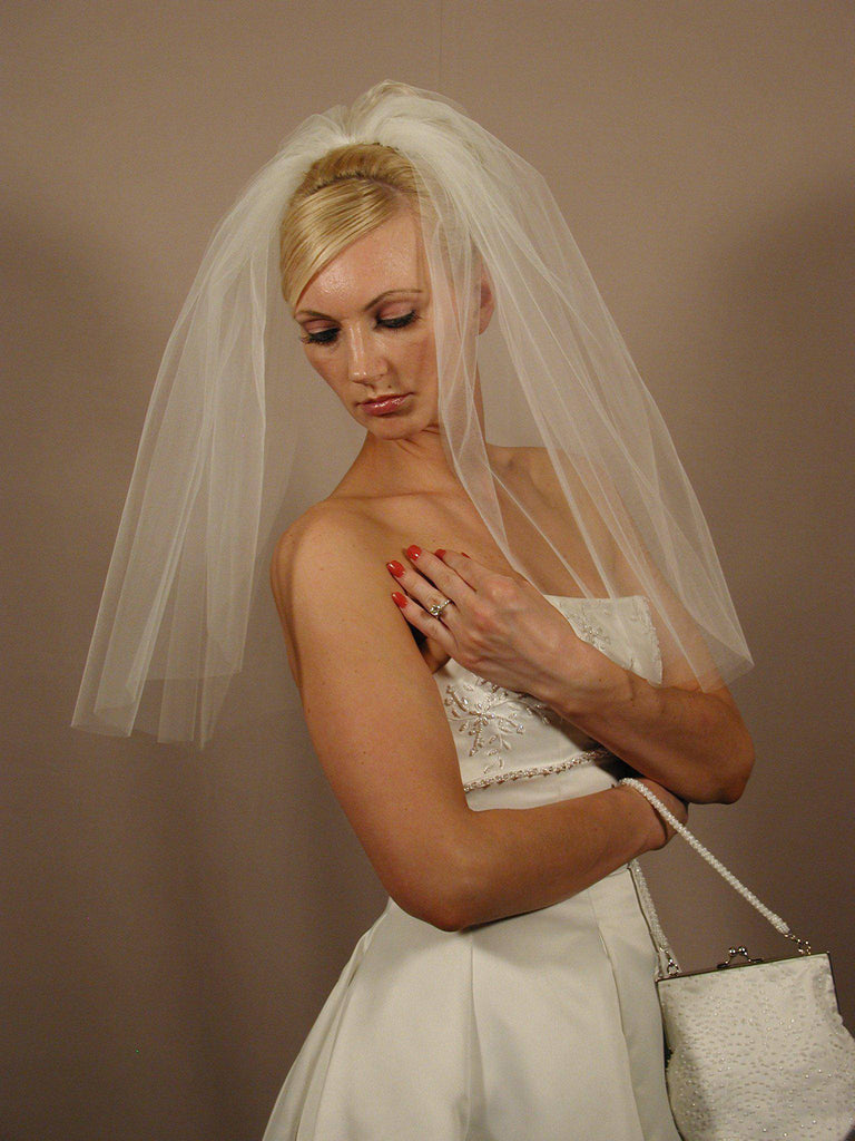 Twigs & Honey Bridal Short Veil with Blusher and Pencil Edge - Merrow Edge Bridal Veil with Blusher - Style #2358