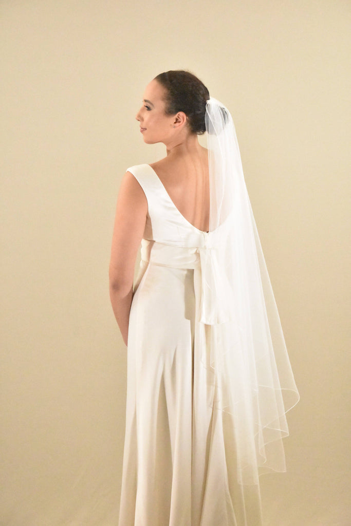 Floor Length Angel Cut Veil with Satin Trim | , White / 75” (As Pictured) / 108 Inches